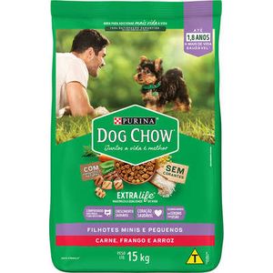Dog Chow Cães Filhotes Minis e Pequenos Carne, Frango e Arroz