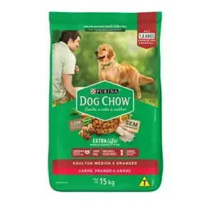 Dog Chow Cães Adultos Médios e Grandes Carne, Frango e Arroz